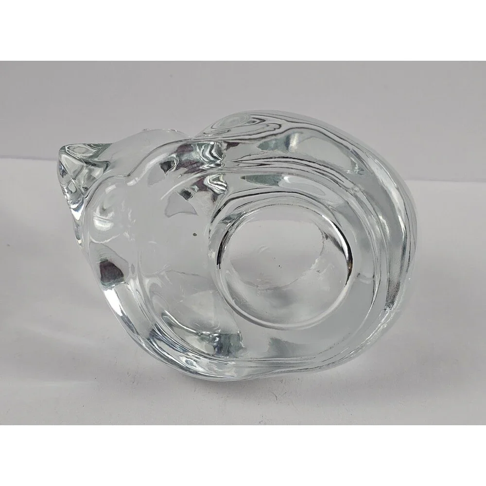 Indiana Glass Candle Holder Sleeping Cat Kitten Votive Tea Light Paperweight W53